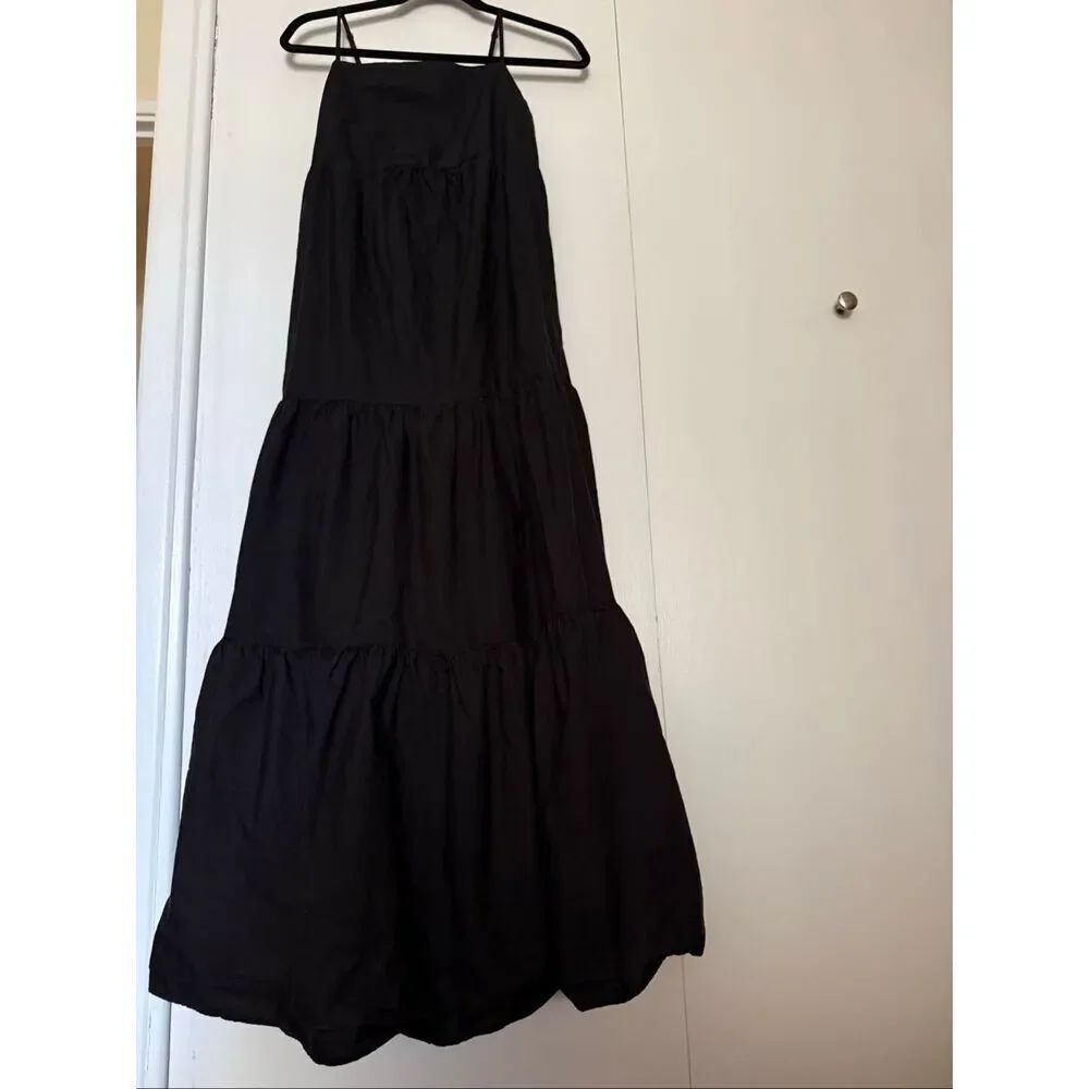 GAP Maternity Black Tiered Maxi Dress XS Smocked Back Cotton Sundress - Picture 3 of 11